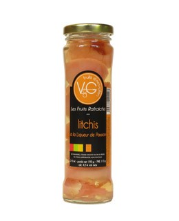 Litchis in Passionsfruchtlikör /Maracujalikör - Vergers de Gascogne